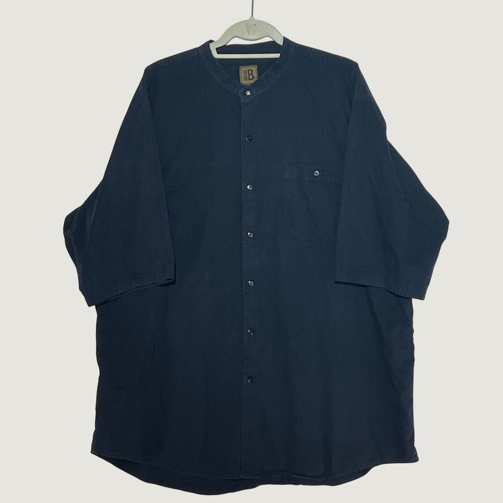 Bruno Mens Black Band Collar Short Sleeve Button Down Shirt 2XLT 100% Cotton